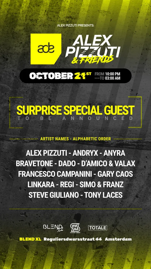 Flyer van Alex Pizzuti & Friends in Blend XL.