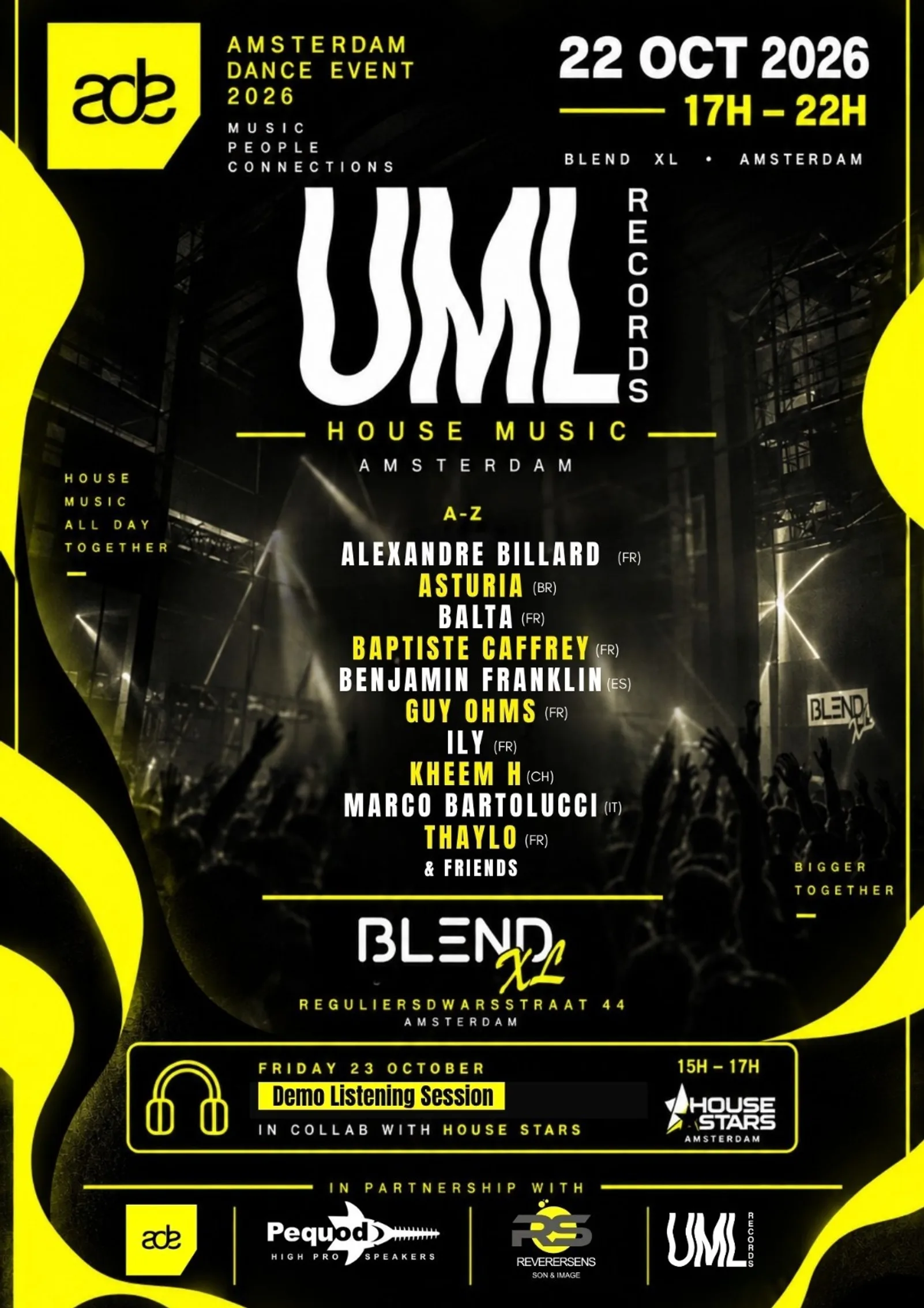 Flyer van UML Records: House Music in Blend XL.