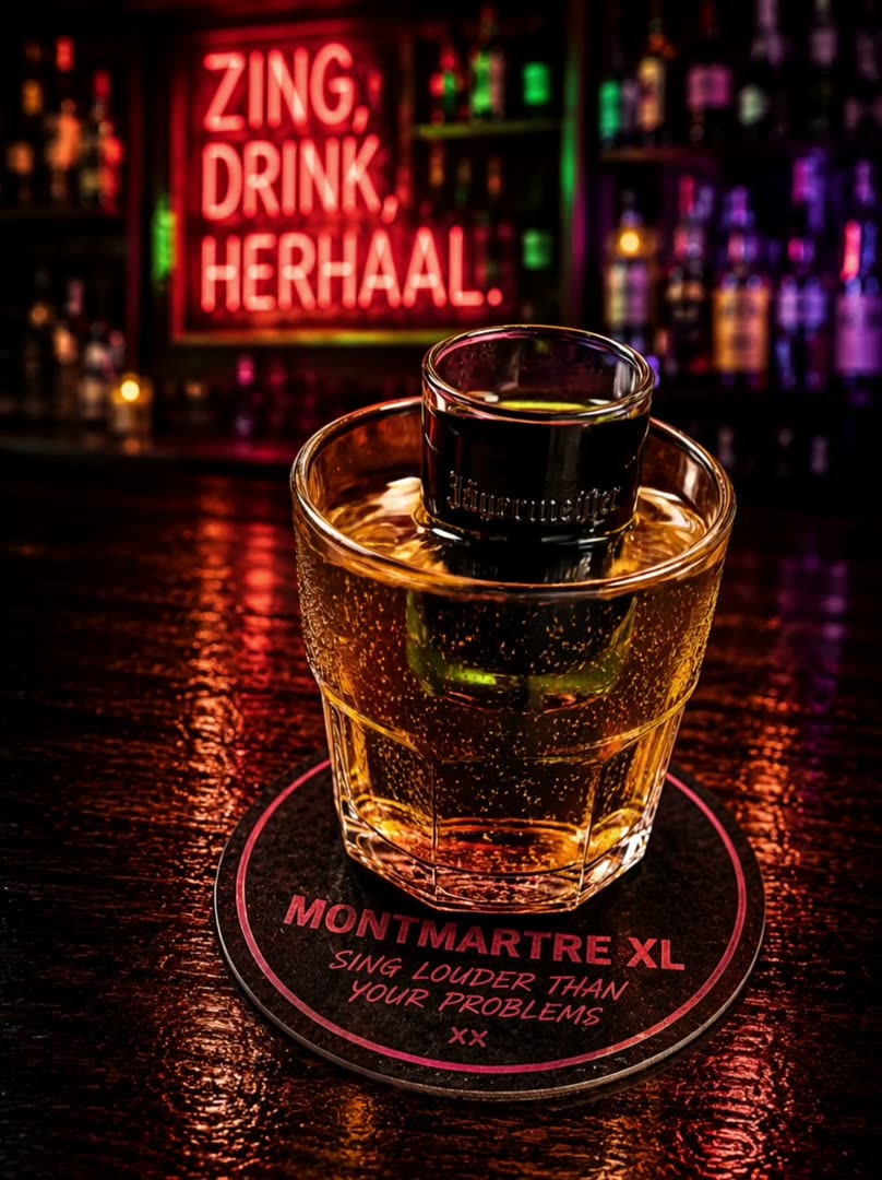 Jägerbomb houseshot served on a Montmartre XL coaster in Amsterdam
